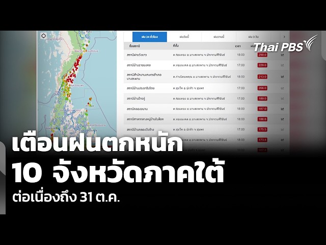 เตือนฝนตกหนัก 10 จังหวัดภาคใต้ต่อเนื่องถึง 31 ต.ค. | วันใหม่ ไทยพีบีเอส | 30 ต.ค. 69
